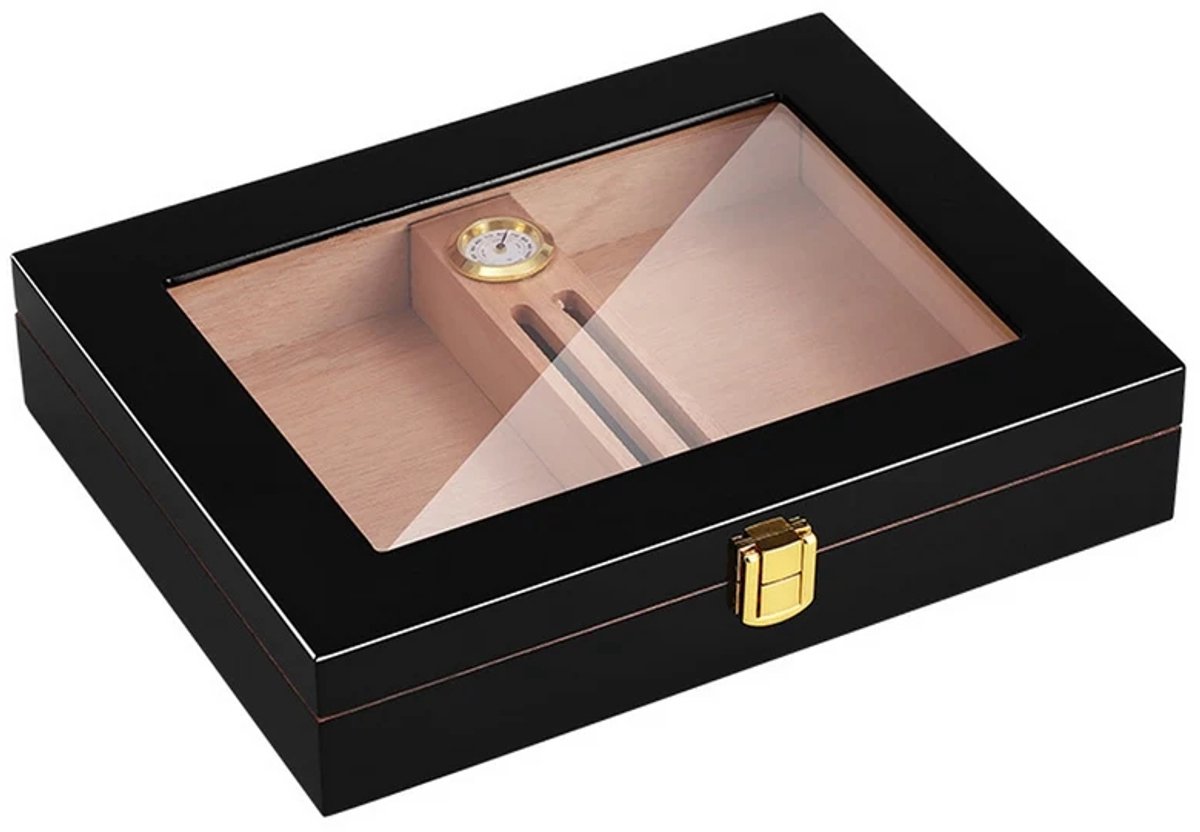 JustValue Humidor - 23.8 x 18.5 x 5 CM - Sigarendoos - Spaans Cederhout - Klimaatkast voor 15 Sigaren - Zwart