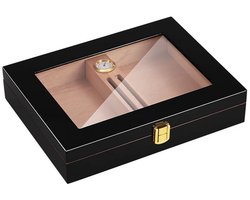 JustValue Humidor - 23.8 x 18.5 x 5 CM - Sigarendoos - Spaans Cederhout - Klimaatkast voor 15 Sigaren - Zwart