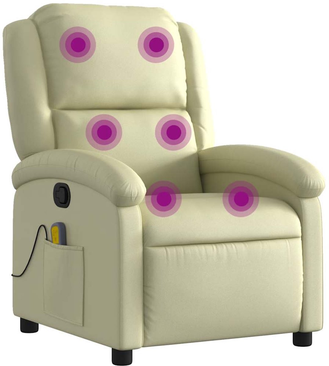 vidaXL Massagestoel - echt - leer - crèmekleurig