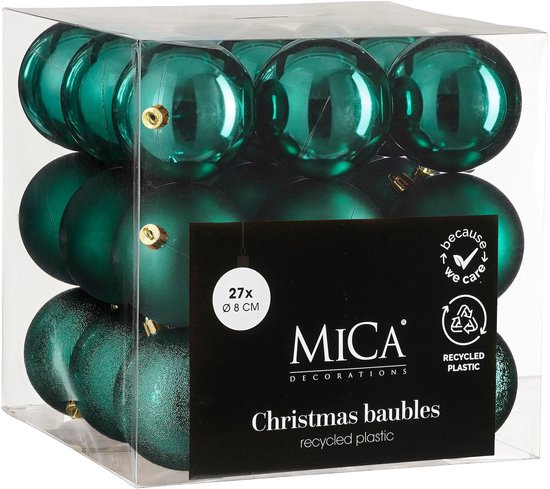 Boules de Noël Mica Decorations - 27 pièces - Ø 8 cm - Incassables - Petrol