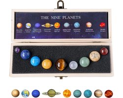Negen Planeten Zonnestelsel Model Kristallen Bol - Natuurlijke Kristal Edelsteen Marmer Ruimte Thuis Bureau Decoratie - Exquise kristal - Creatieve Geschenken - Boxset - Doordacht cadeau voor ruimteliefhebbers
