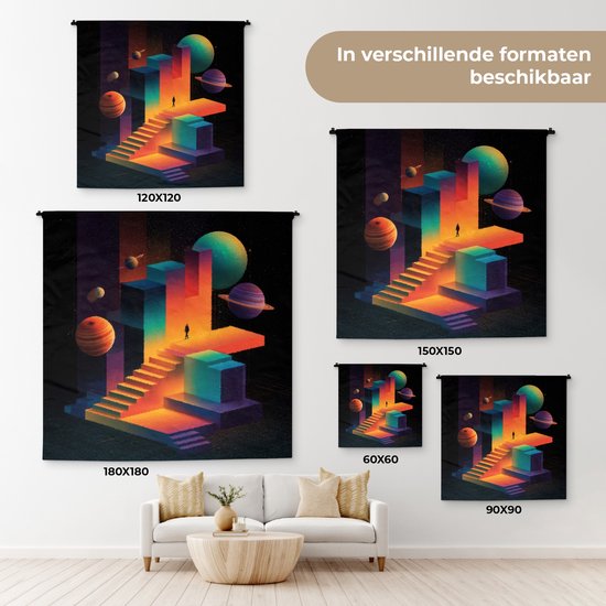 Wandkleed 180x180 cm - Wanddoek Abstract - Trappen - Mens - Planeten - Wandtapijt - Wandkleden