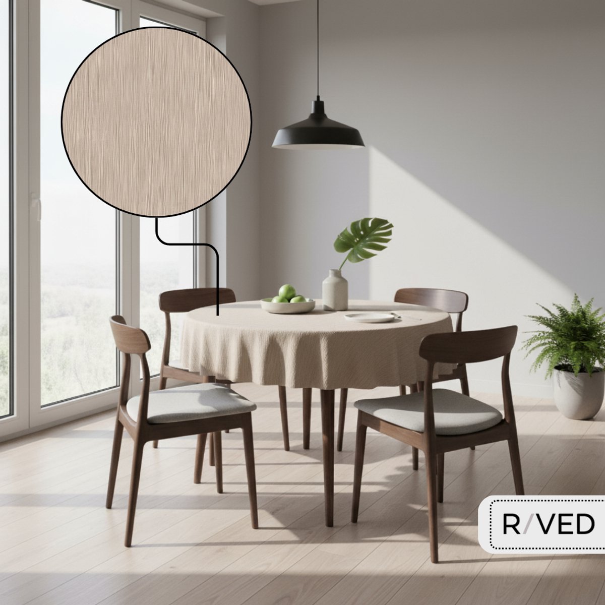 Raved - Rond Tafelzeil Ø 140 cm - Beige - PVC - Linnen Look - Afwasbaar