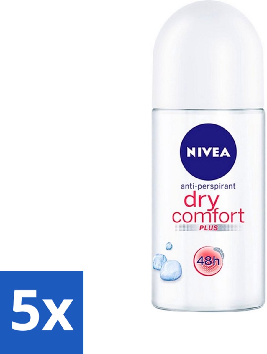 5 x Nivea - Deo Roll-On - Dry Comfort Plus - 48 Uur Lang Werkend - 50 ml - NIVEA Deodorant Roller - Anti-transpirant - 48 Uur Bescherming - Dry Comfort Plus - Zweetbestendig