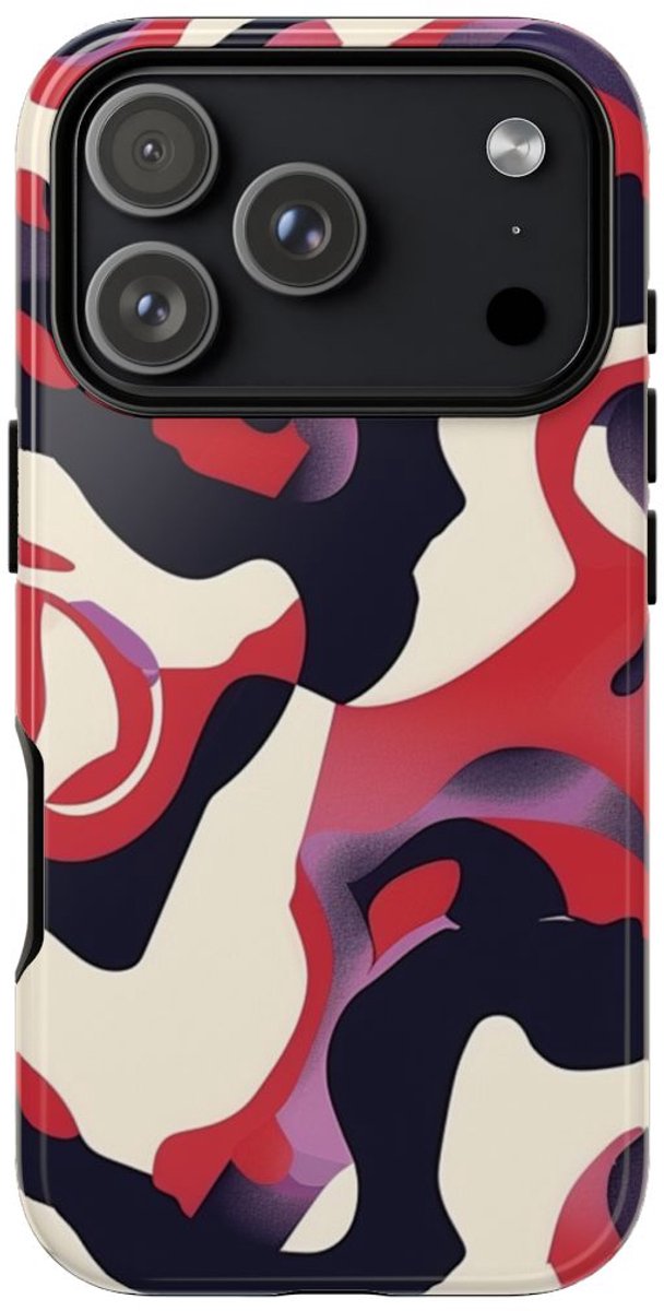 Abstract Rood-Zwart-Crème Patroon – Telefoonhoesje Geschikt voor iPhone 17 Pro