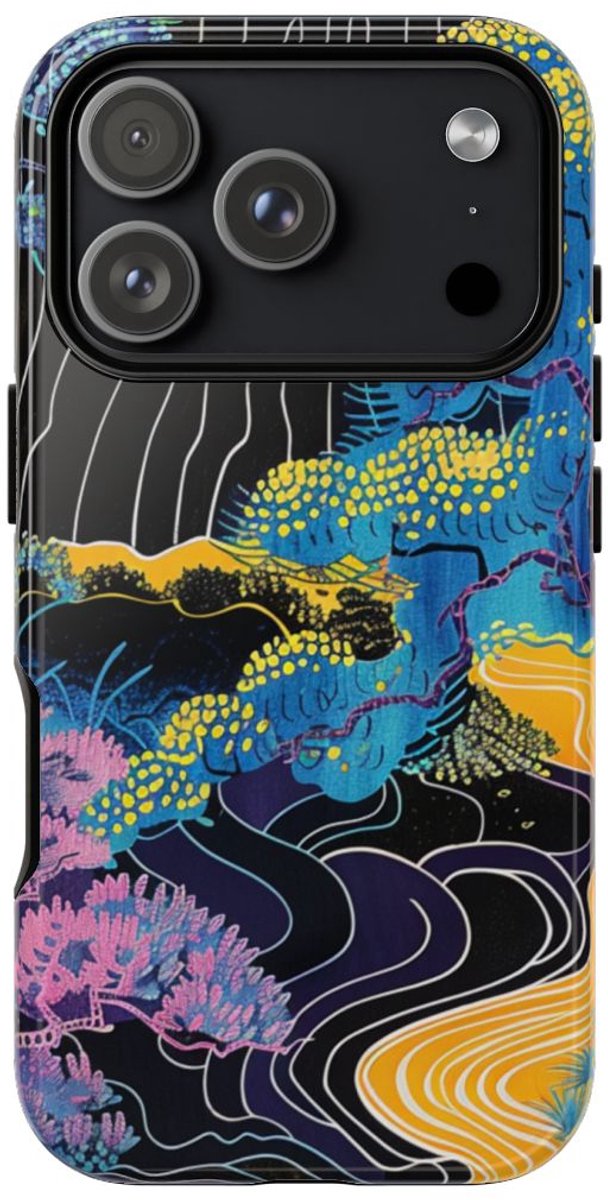 Kleurrijke Abstracte Bomen en Rivier – Telefoonhoesje Geschikt voor iPhone 17 Pro