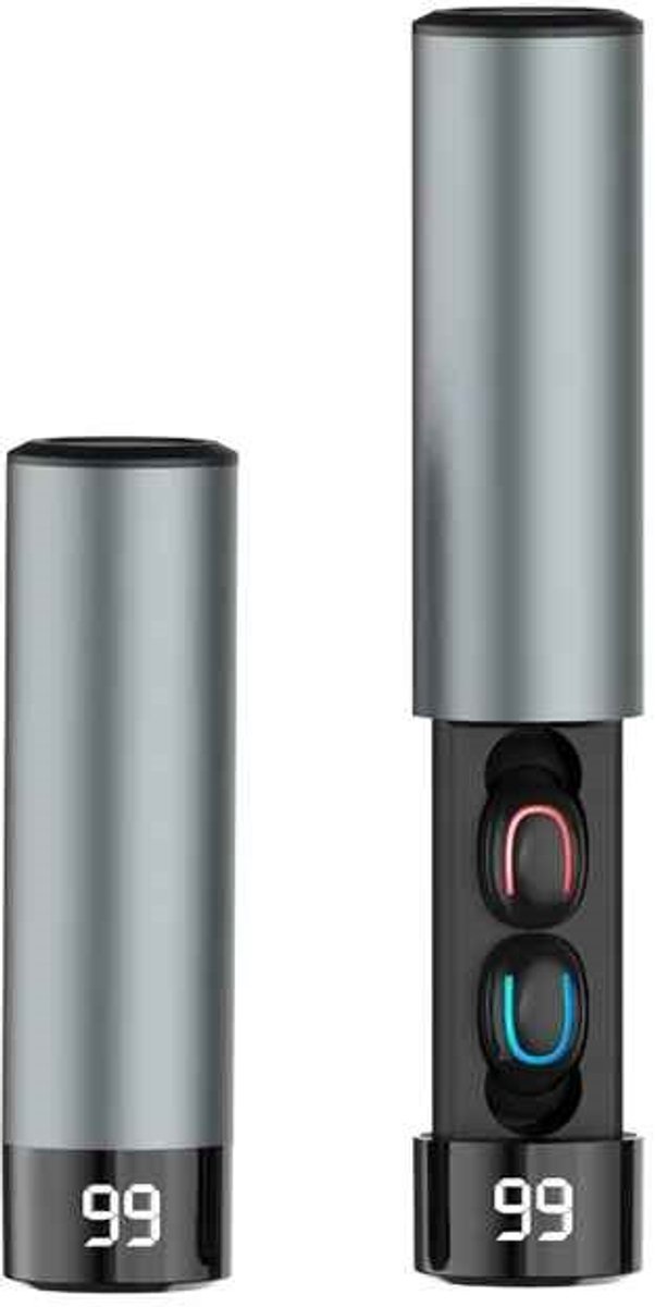 DrPhone AeroBuds Draadloze Oordoppen – Bluetooth 5.0, HIFI Geluid - Noise Cancelling - Touch Control - IPX5 Waterdicht - Oplaadcase met LED Display - Zilver