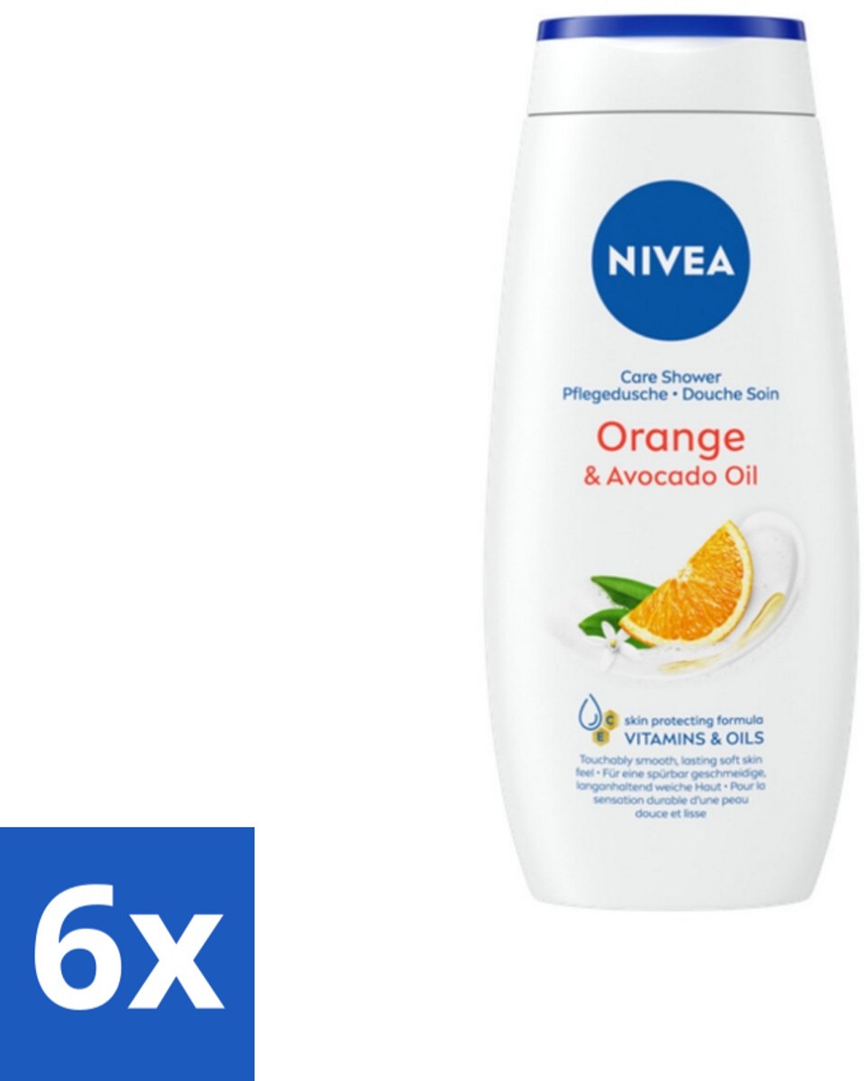 6 x Nivea - Douchegel - Orange - Voelbaar Gladde Huid - 250 ml - Douchegel - Huid Verzorging - Bamboemelk - Sinaasappelgeur - Voedende Douchegel