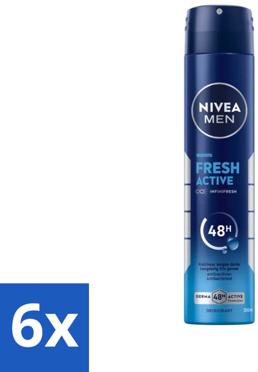 6 x Nivea - Deo Spray XL - Fresh Active - 48 Uur Lang Werkend - 200 ml - NIVEA MEN Deodorant Spray - Anti-Geur - 48 Uur Bescherming - Oceaanextracten - Antibacterieel