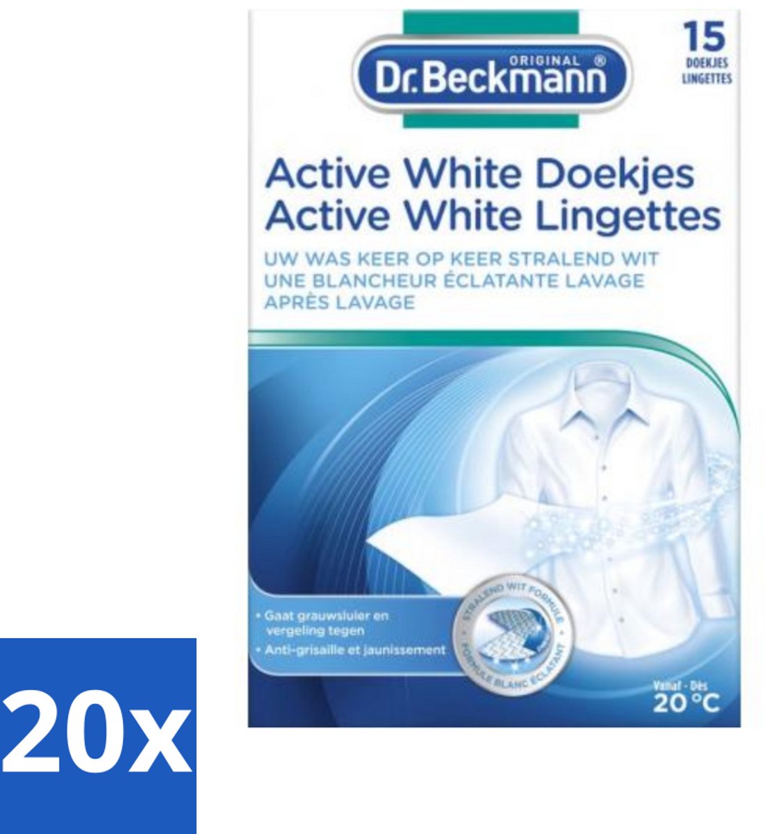 20 x Dr. Beckmann - Kleurverzorging - Active White - Witte Was - 15 Doekjes - Voordeelverpakking - 20 stuks