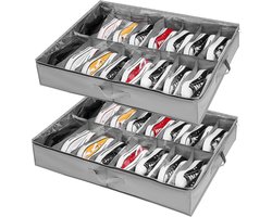 Famanu - Under Bed Shoe Storage Organizer Set van 2, Past op 32 paar, onderbed schoen box opslag containers, duidelijke opvouwbare schoenen organizer verstelbare verdelers w/bodem ondersteuning klittenband