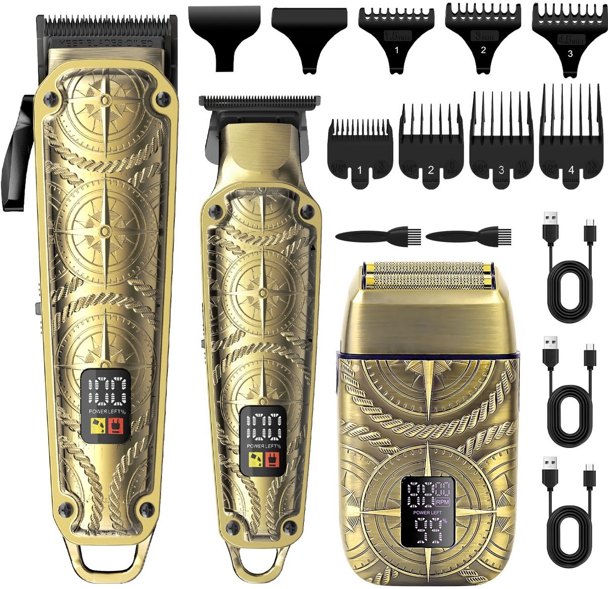 Hatteker 3-in-1 Professionele Tondeuse Set voor Heren – Haartrimmer, Baardtrimmer & Foliescheerapparaat – Oplaadbaar met USB – Draadloze Grooming Kit