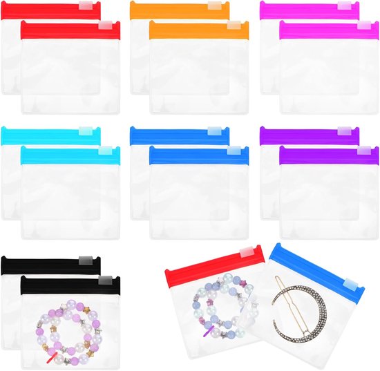 14 pièces - Mini sacs de rangement - 7 couleurs - Mini sacs à fermeture éclair - Pochettes à médicaments transparentes portables - Sacs de voyage - Pour organiser, trier et ranger de petits objets à la maison et au bureau