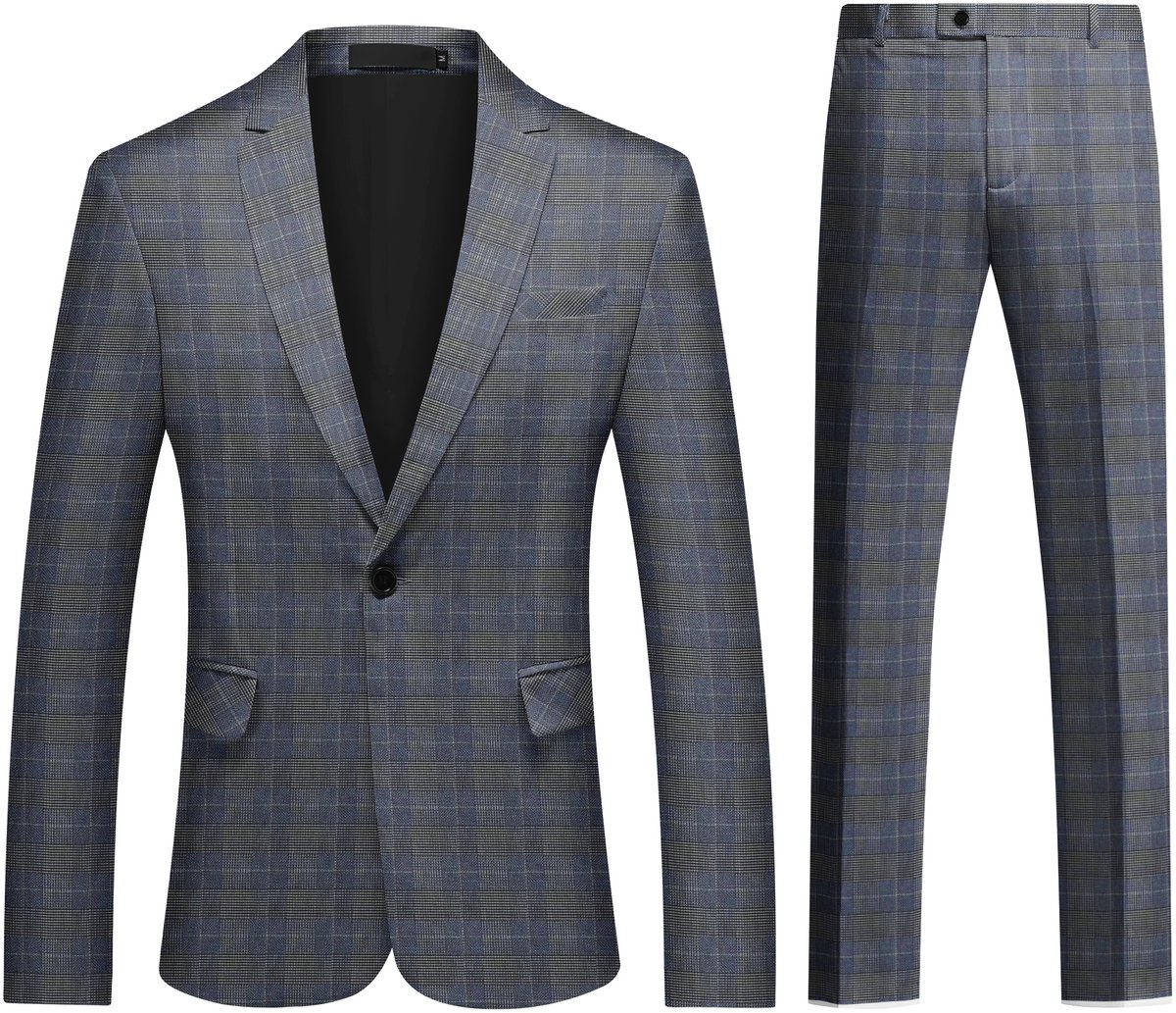 ALLTHEMEN Heren Pak Print - Enkel Knops Middensplit - Tweedelig pak - M