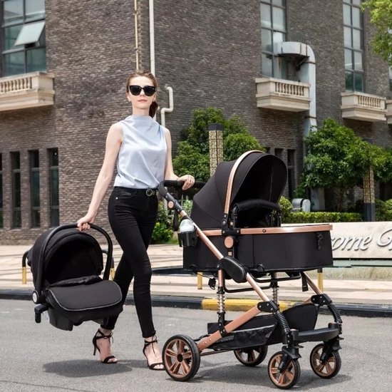 Aafinity - Luxe Kinderwagen 3 in 1 - Wandelwagen - Autostoeltje - Buggy - Aluminium Frame - Opvouwbaar - 0-36 Maanden - Khaki van Merkloos — afbeelding 3