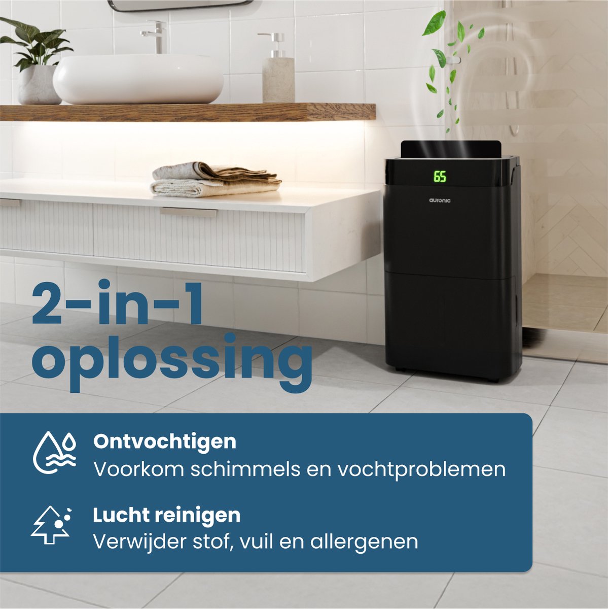Auronic Luchtontvochtiger en Luchtreiniger - Ontvochtigt 12L per dag thumbnail 4