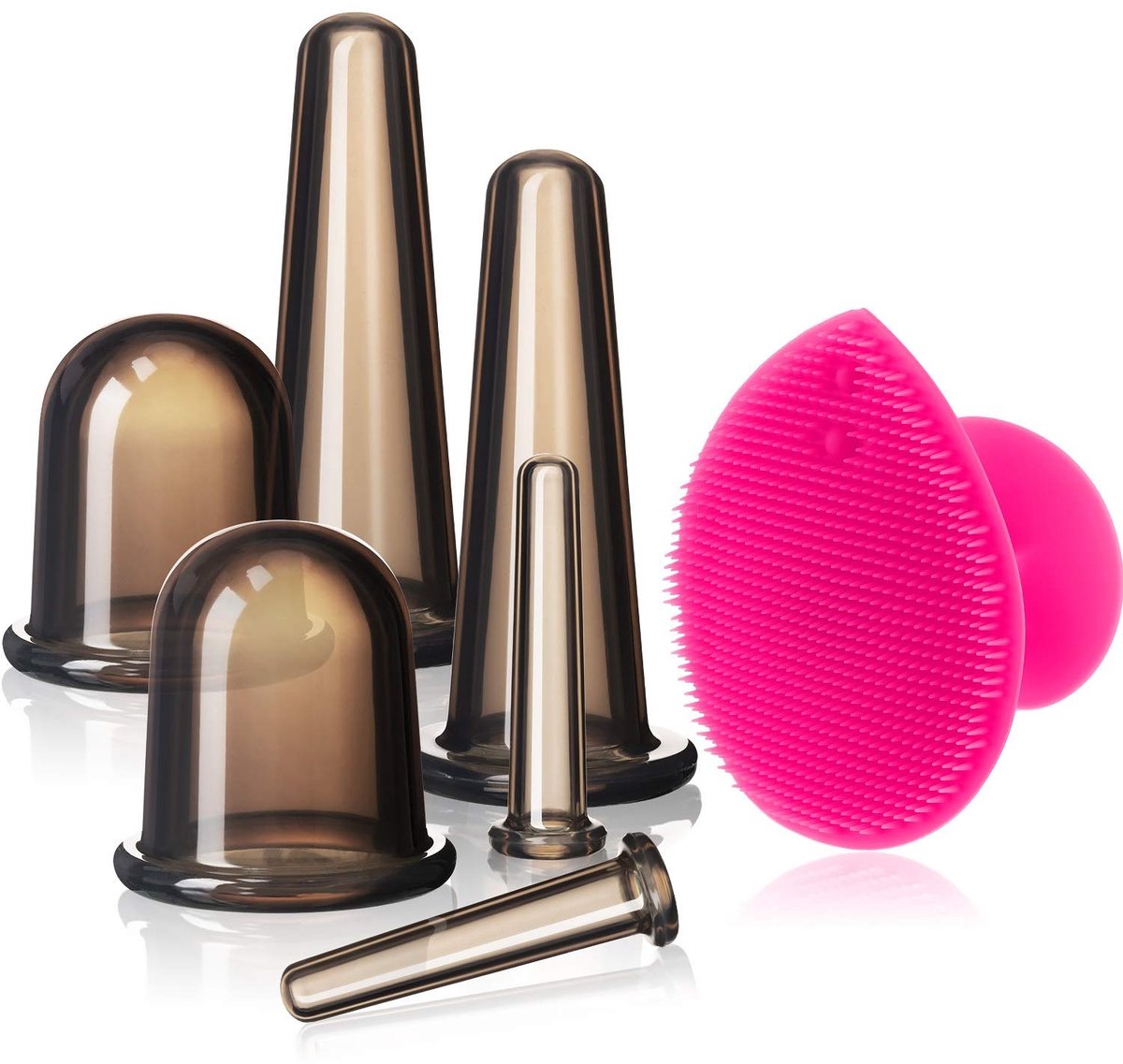 Siliconen gezichts cupping set, vacuümmassage cupset voor lichaam, gezicht, nek, rug en ogen, 6 cups en exfoliërende borstel, Lichaams- en gezichtsmassagers (zwart) - Cyslmuk®