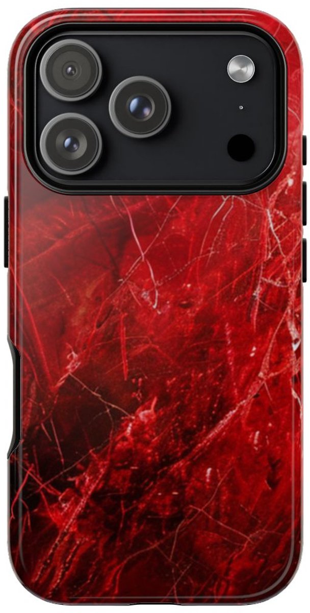 Rode Marmerstructuur met Nerven – Telefoonhoesje Geschikt voor iPhone 17 Pro