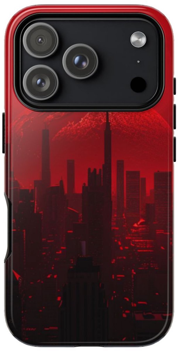 Futuristisch Stadsgezicht met Rode Planeet – Telefoonhoesje Geschikt voor iPhone 17 Pro