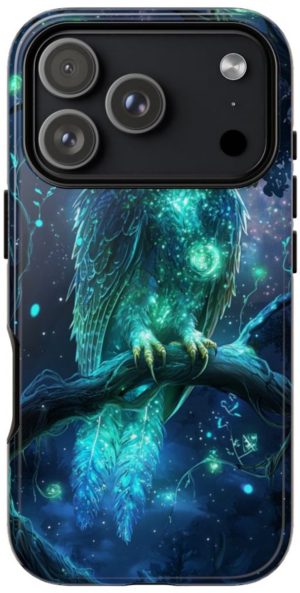 Glinsterende Mystieke Uil op Tak – Telefoonhoesje Geschikt voor iPhone 17 Pro