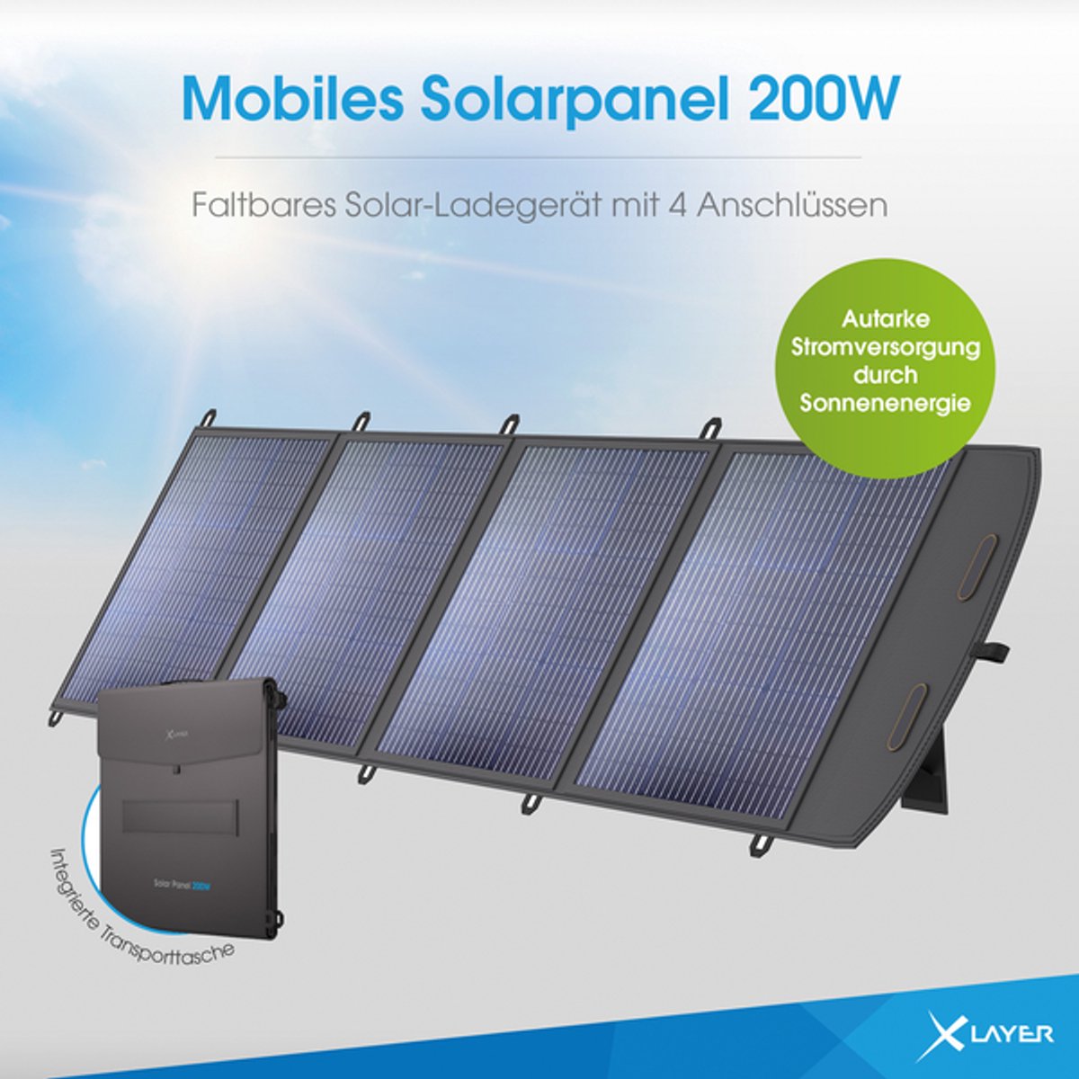 Solar panel, solar bag, foldable, 200 W