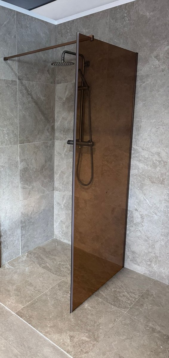 Inloopdouche douchewand 90 x 200cm Brons glas geborsteld brons 8mm veiligheidsglas