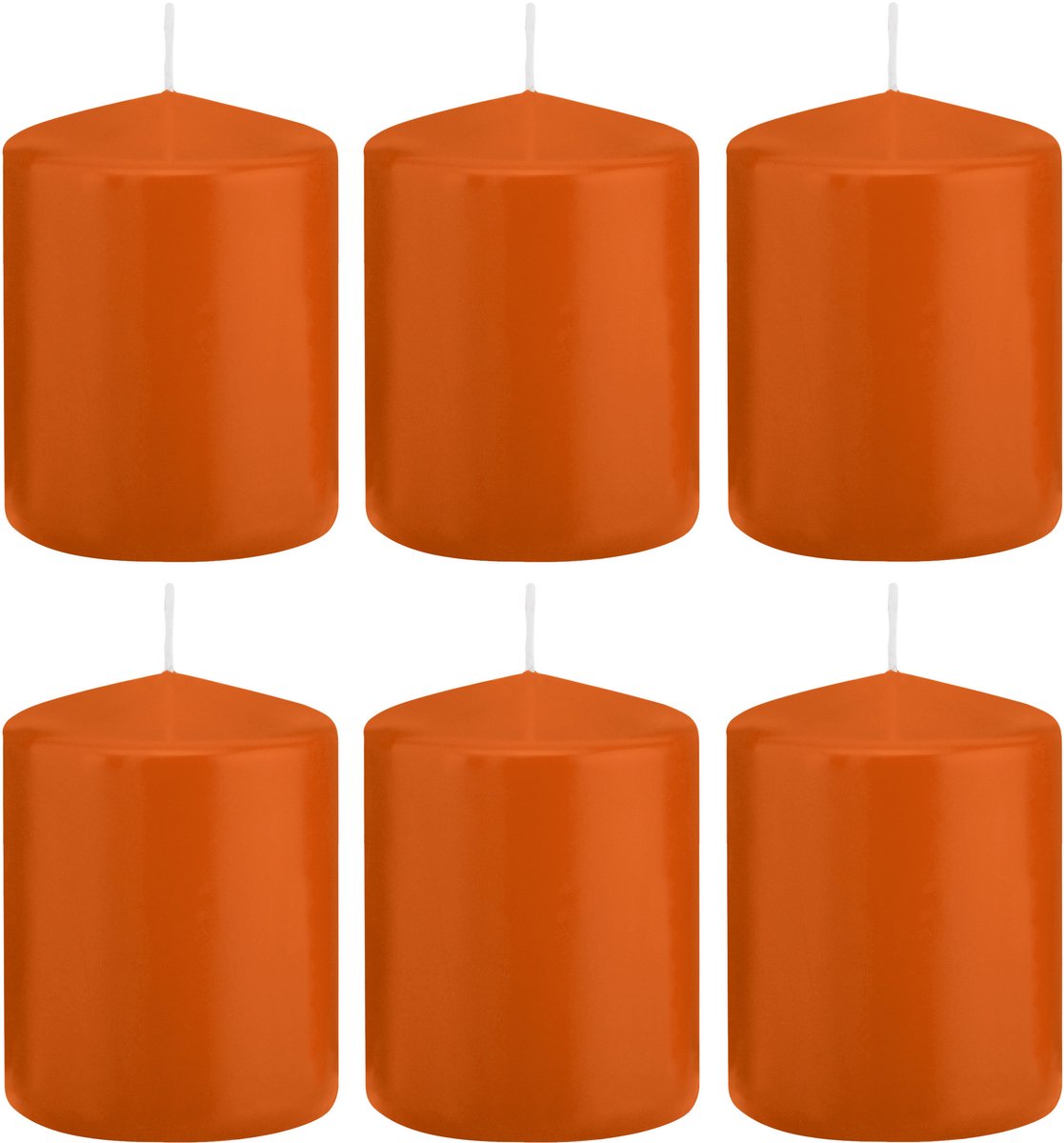 Trend Candles cilinder kaarsen - 6x - stompkaarsen - oranje - 6 x 8 cm - 29 branduren - Geurloze kaarsen - Woondecoratie