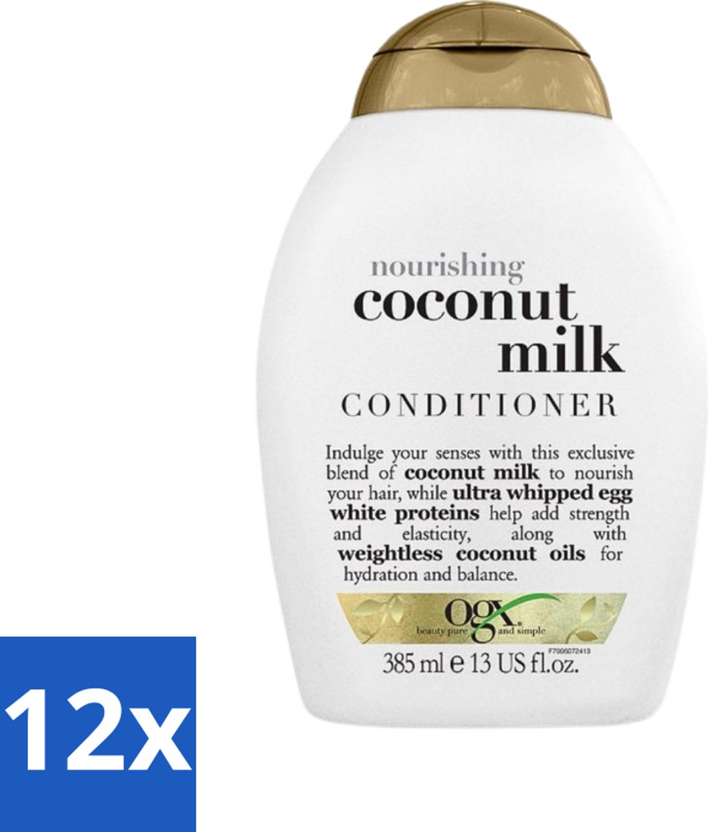 12 x OGX - Coconut Milk - Conditioner - Voedend - Herstel & Glans - 385 ml - Kokosmelk Conditioner - Voedend Haar - Haar Herstel - Droog Haar Verzorging - Kokosolie Haar