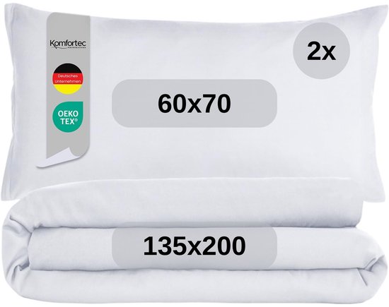Komfortec Premium Dekbedovertrek 135x200 cm + 2x Kussensloop 60x70 cm - 100% Microvezel - 90 g/m² - 2-Delige Superzachte Beddengoedset - met Rits - Wit — afbeelding 2