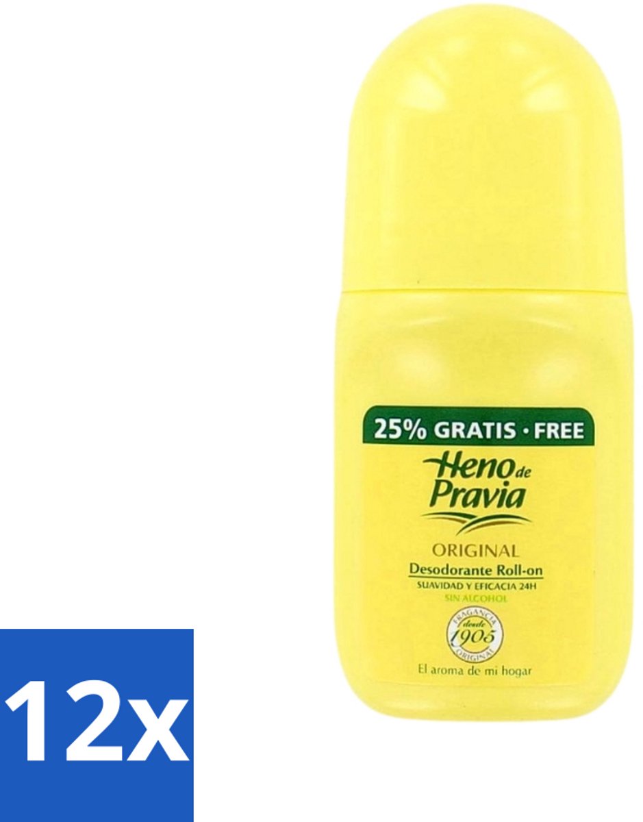 12 x Heno De Pravia - Deodorant Roller - Original Geur - 50 ml - Deodorant Roller - Deodorant - Geur - Frisheid - Alcoholvrije Deodorant