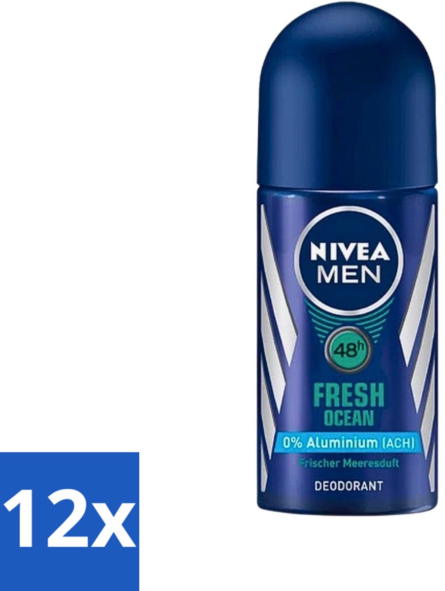 12 x Nivea - Men - Deodorant - Roller - Fresh Ocean - 50 ml - NIVEA MEN - Deodorant Roller - Frisheid - Oceaangeur - Zweetbescherming