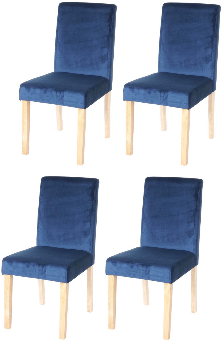 MCW Set van 4 eetkamerstoelen Keukenstoel Littau, fluweel MVG-gecertificeerd ~ petrolblauw, lichte poten