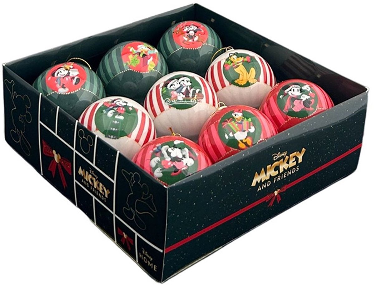 Disney kerstballen set 9 stuks Mickey & Friends - groen/wit/rood
