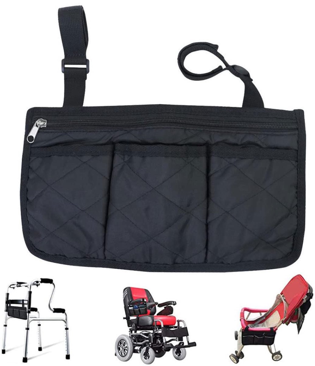 Rolstoeltas met zakken - Waterdichte rollator, looprek, bekerhouder, accessoires voor scootmobielen - Rolstoeltas - 1 artikel - 32×18 cm - Rolstoeltas - Scooteraccessoire - Zwart