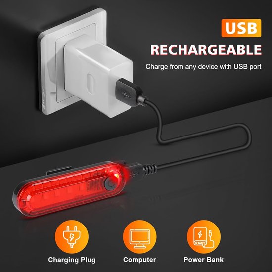 2 stuks fietsachterlichten - Veiligheidswaarschuwingslichten - Fietsachterlichten - USB oplaadbare achterlichten - Accessoires voor nachtelijk buitenrijden - Geschikt voor racefietsen, fietsen, kinderfietsen en mountainbikes (7,5*1,5 cm - Rood) — afbeelding 4