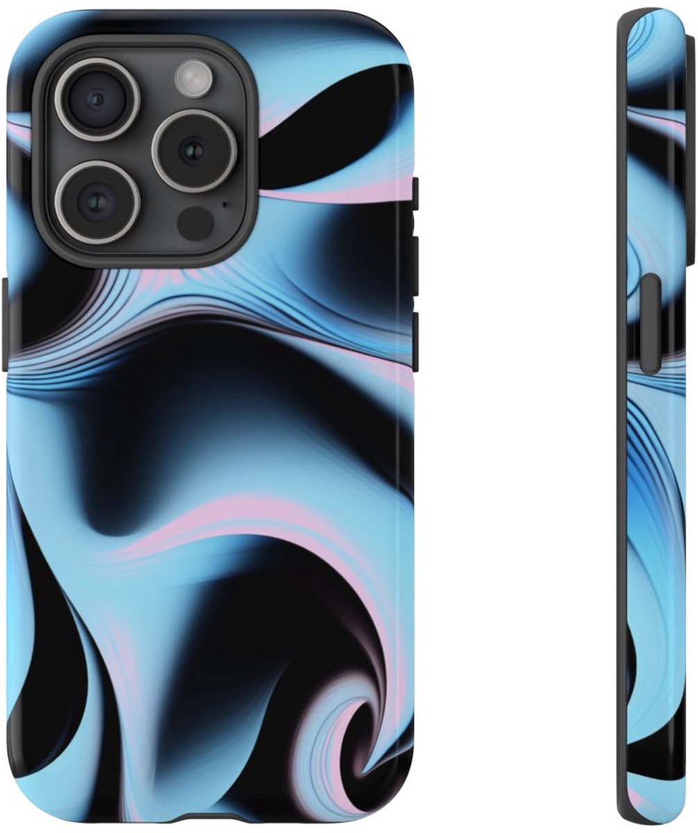 Blauw-Roze Abstracte Swirl – Glanzend Stevig Hoesje Geschikt voor iPhone 15 Pro