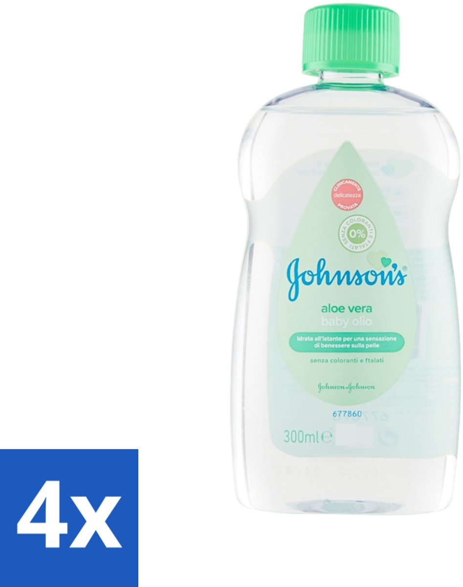 4 x Johnson's - Baby Olie - Aloe Vera - 300 ml - Babyolie - Aloe Vera - Babyhuid Verzorging - Melkkorst Verwijderen - Hydraterende Olie