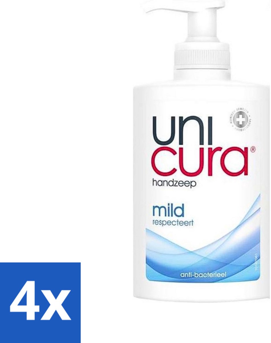 4 x Unicura Vloeibare Handzeep Mild 250 ml - Handzeep - Antibacterieel - Milde Handzeep - Handen Reinigen - Hygiëne