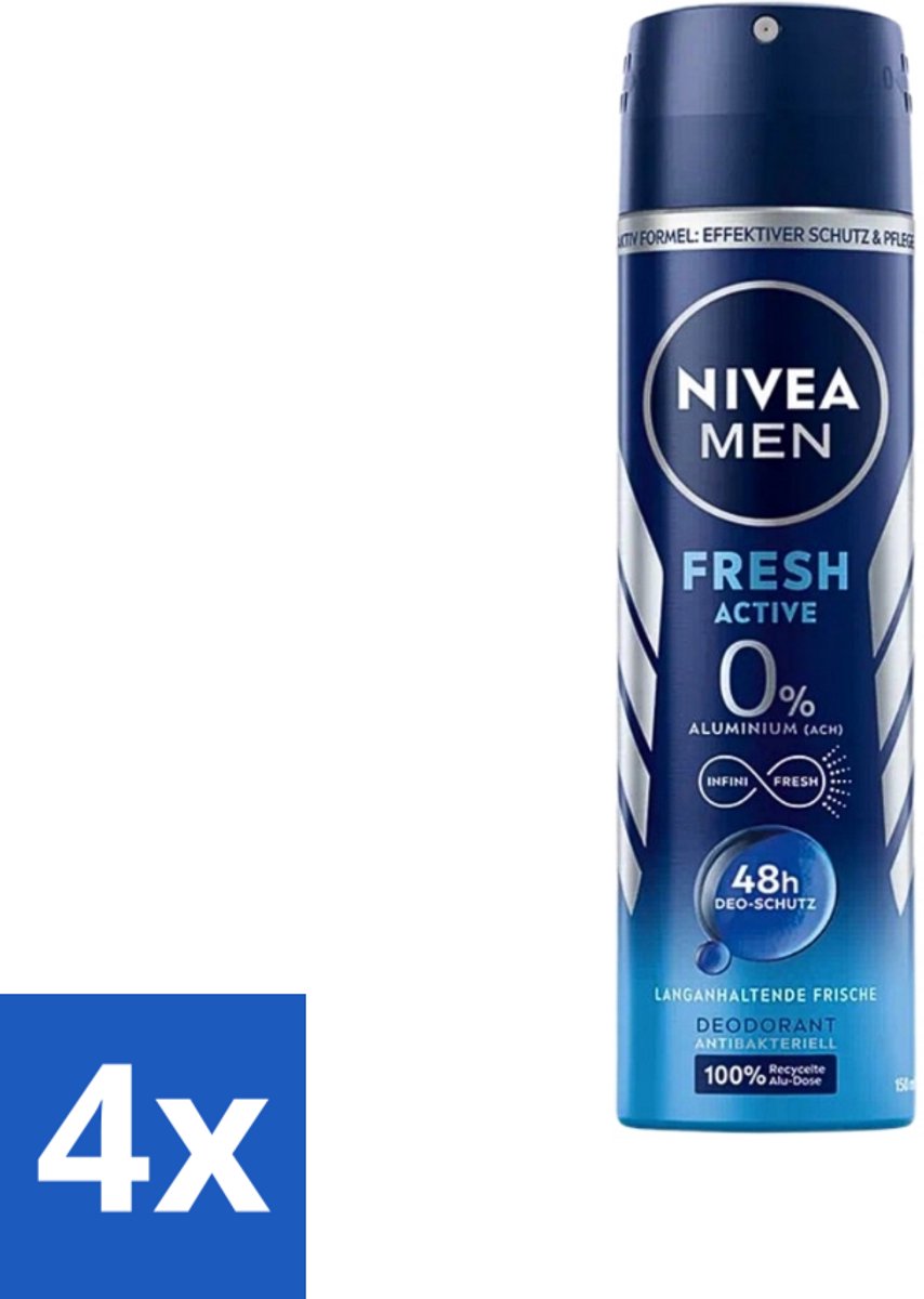 4 x Nivea - Men - Deo Spray - Fresh Active - 48 Uur Lang Werkend - 150 ml - Deodorant Spray - Anti-transpirant - 48 Uur Bescherming - Frisheid - Mannelijke Geur