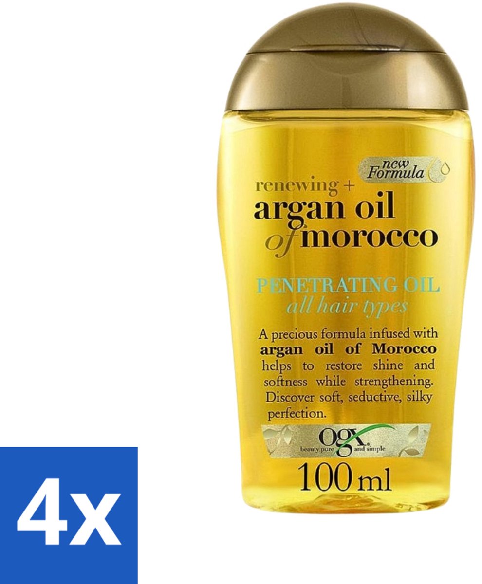 4 x OGX - Argan Oil of Morocco - Haarolie - Penetrating Oil - Intensief Herstel - 100 ml - Haarolie - Arganolie - Haarherstel - Pluiscontrole - Zijdezachte Haar