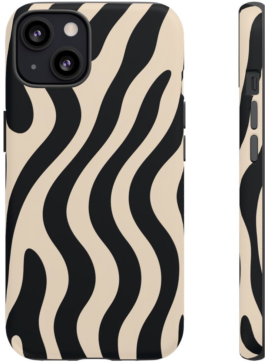 Zwart-Beige Abstracte Golvende Lijnen – Telefoonhoesje Geschikt voor iPhone 13