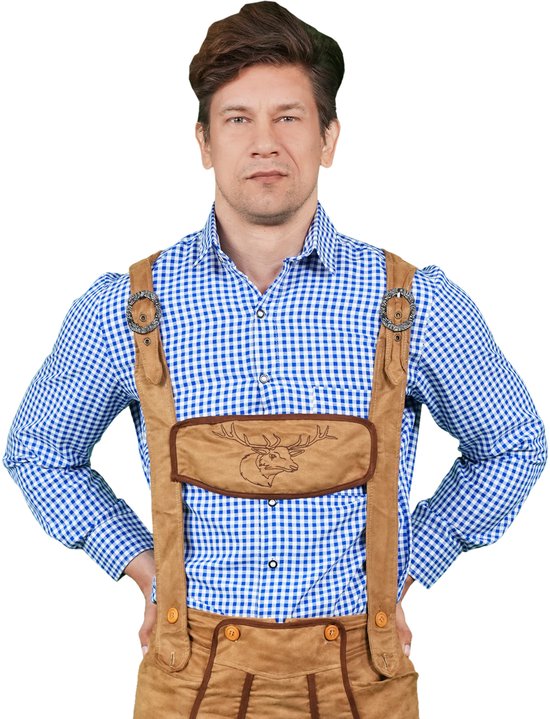 Zebra & Friends Anton Blue - Taille 54 - Chemise tyrolienne - Oktoberfest Homme - Chemise à carreaux - Soirées à thème - Déguisements pour homme - Vêtements de carnaval - Blauw et Wit