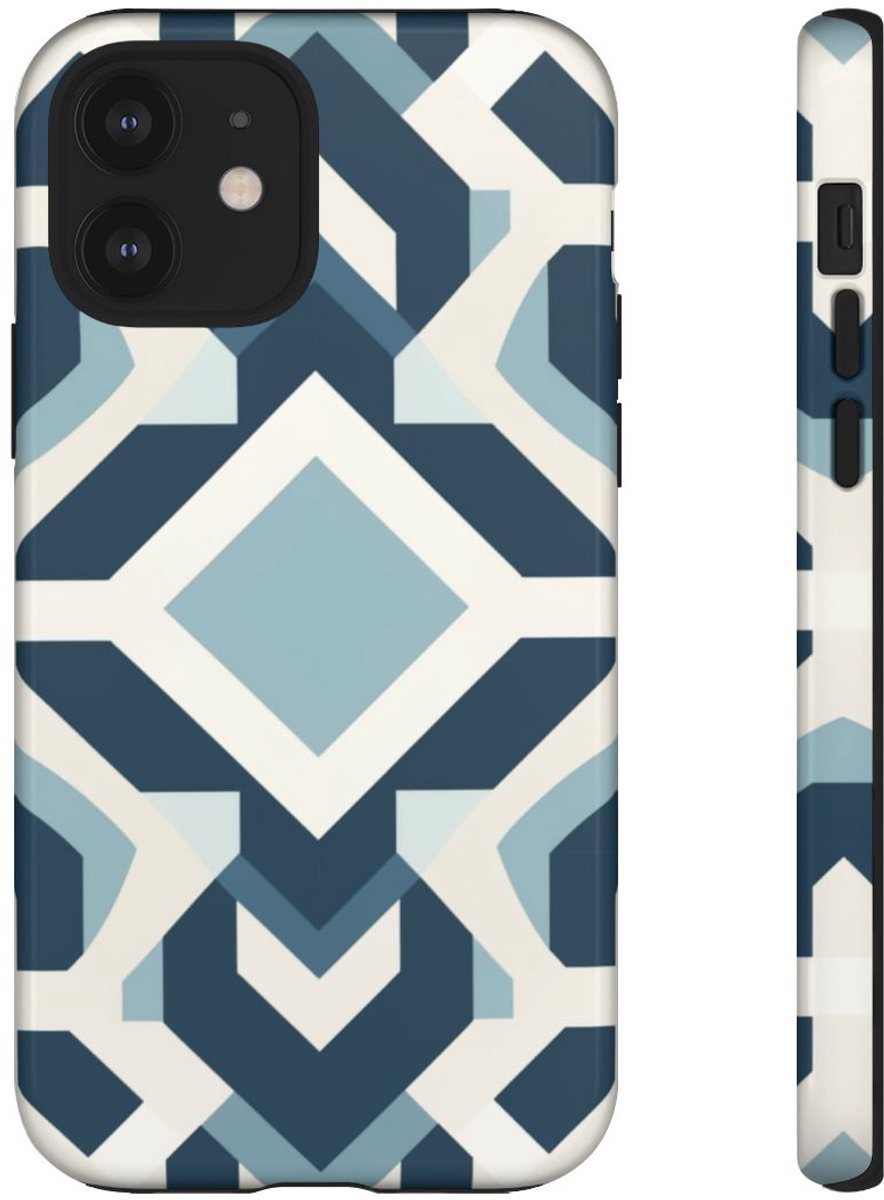 Blauw Geometrisch Patroon – Telefoonhoesje Geschikt voor iPhone 12