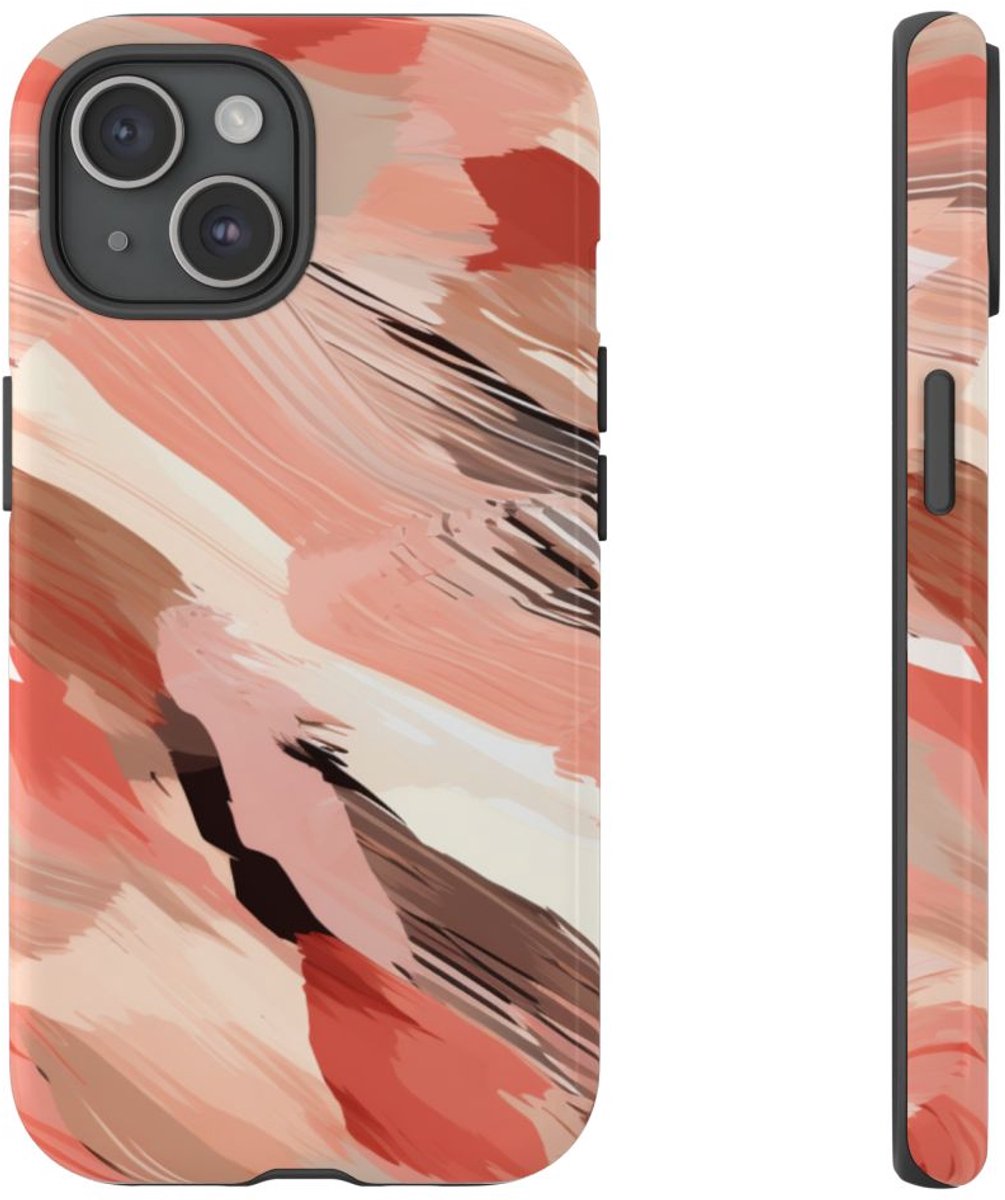 Abstracte Koraalkleurige Penseelstreken – Telefoonhoesje Geschikt voor iPhone 15