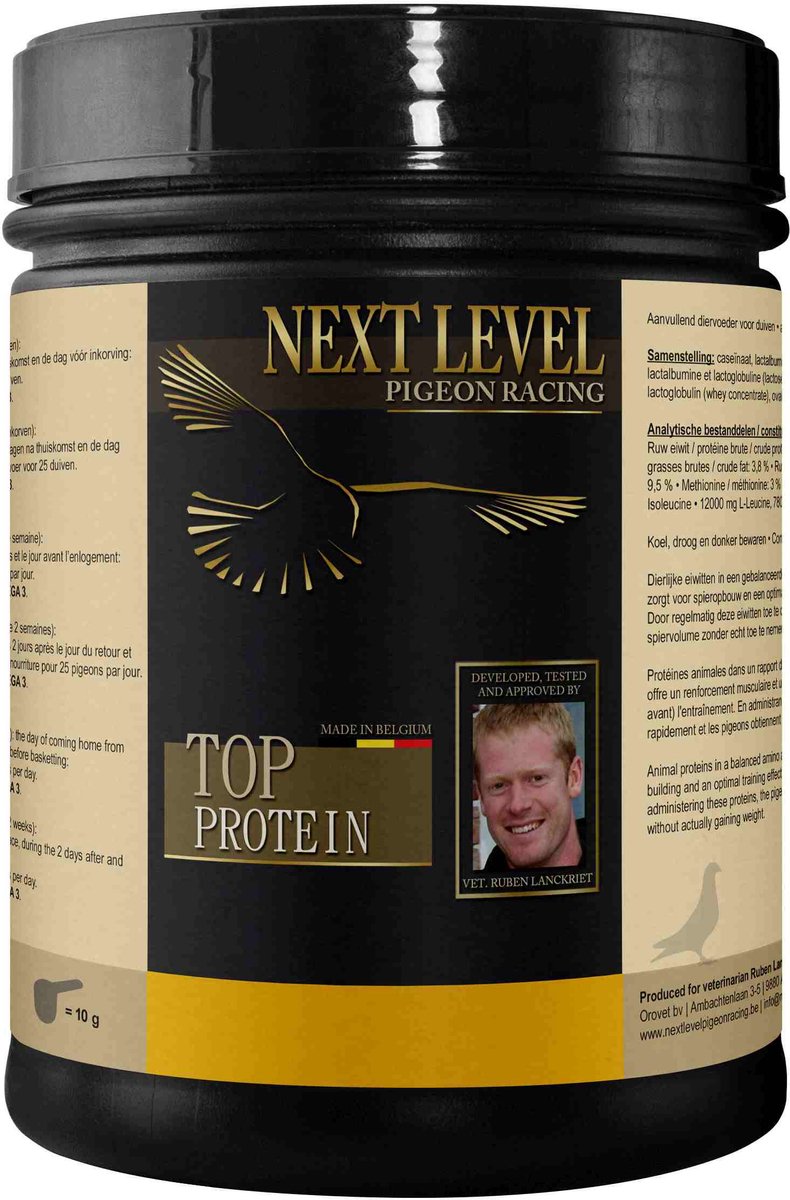 Next Level Top Protein Plus 350g - supplement voor duiven - opbouw spiermassa, kracht, spiergroei - dierlijke eiwitten - bron van aminozuren