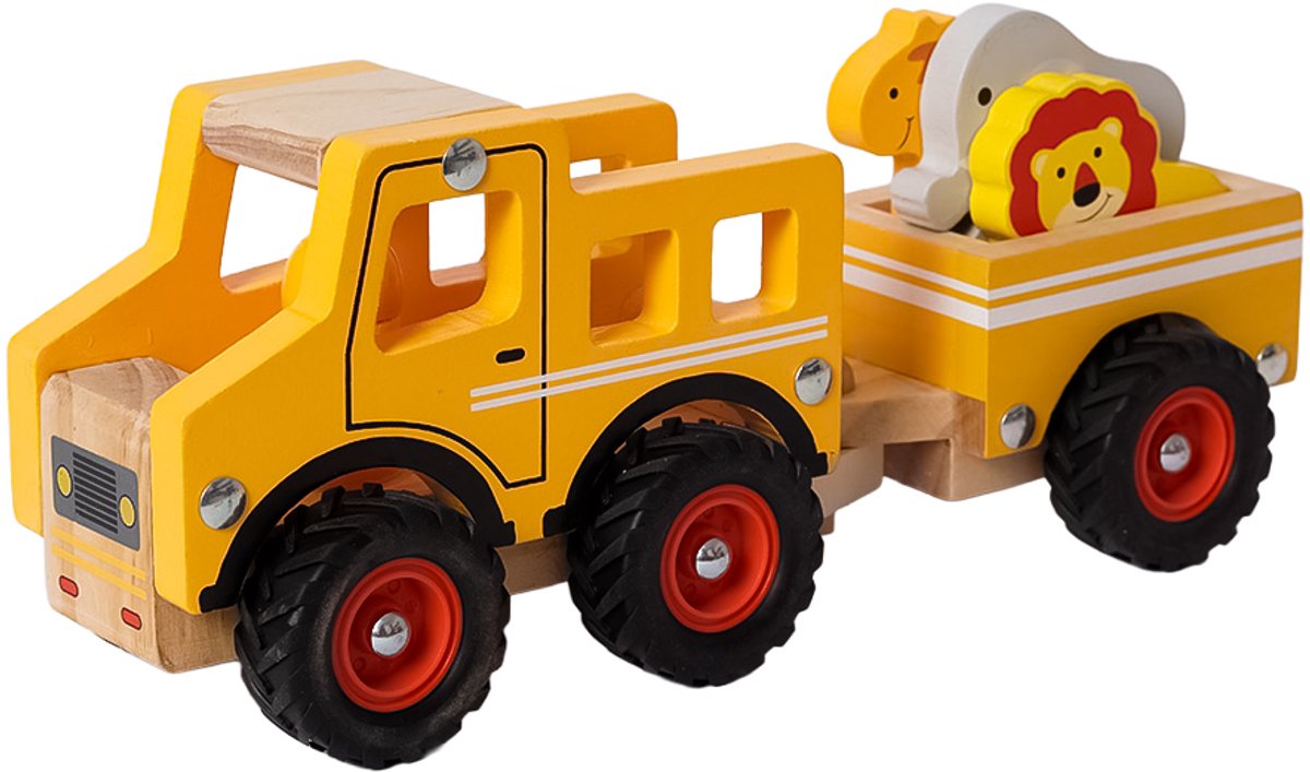 Speelgoedtopdeals - Houten Dierentuinwagen met Trailer 5-delig - Montessori Educatief Speelgoed voor Peuters – Stimuleert Motoriek & Fantasie