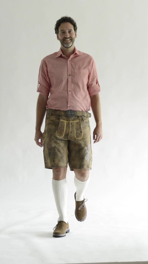 Tannhauser Lederhose Lech Short avec Riem et Bretelles 100 % cuir de chèvre de Premium Oktoberfest pour homme - Cuir de chèvre - Taille XS/ 46