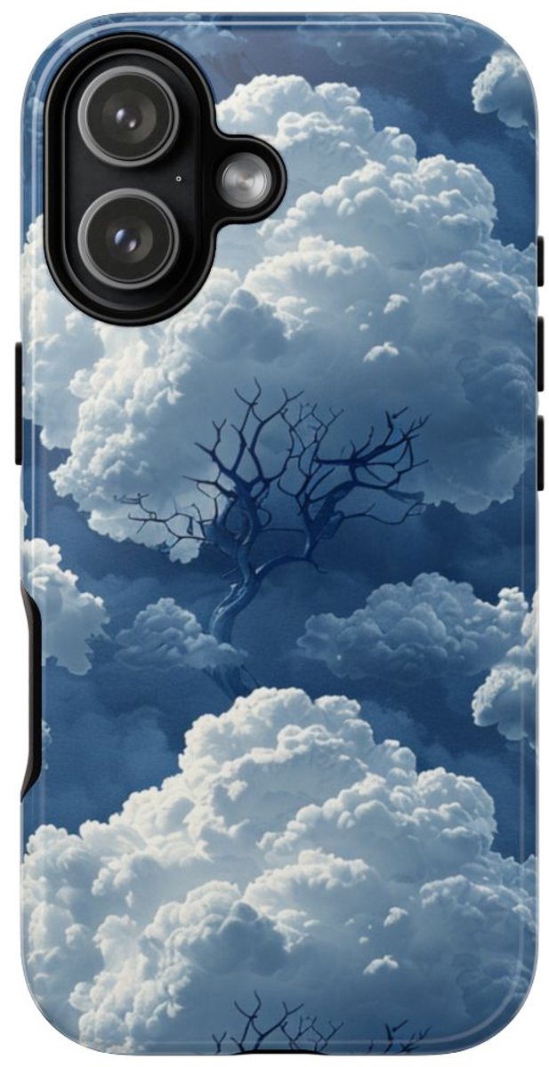 3D Wolken en Boompatroon – Glanzend Stevig Telefoonhoesje Geschikt voor iPhone 17