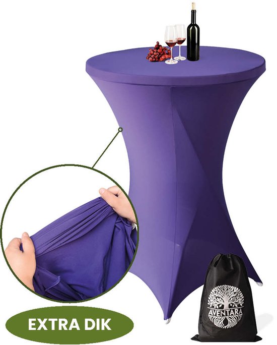 Paarse statafelrok met ronde top, met inzetstuk dat de dikke stof laat zien. Inclusief zwarte opbergtas.