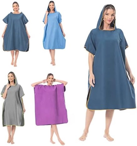 Poncho à langer PromoHome - Serviette de plage en microfibre à séchage rapide, Poncho de surf pour femmes et hommes - Ultraléger et compact - Bleu foncé